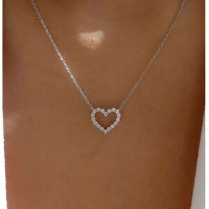 Silver Rhinestone Crystal Heart Necklace Charm Pendant Adjustable Love Classic